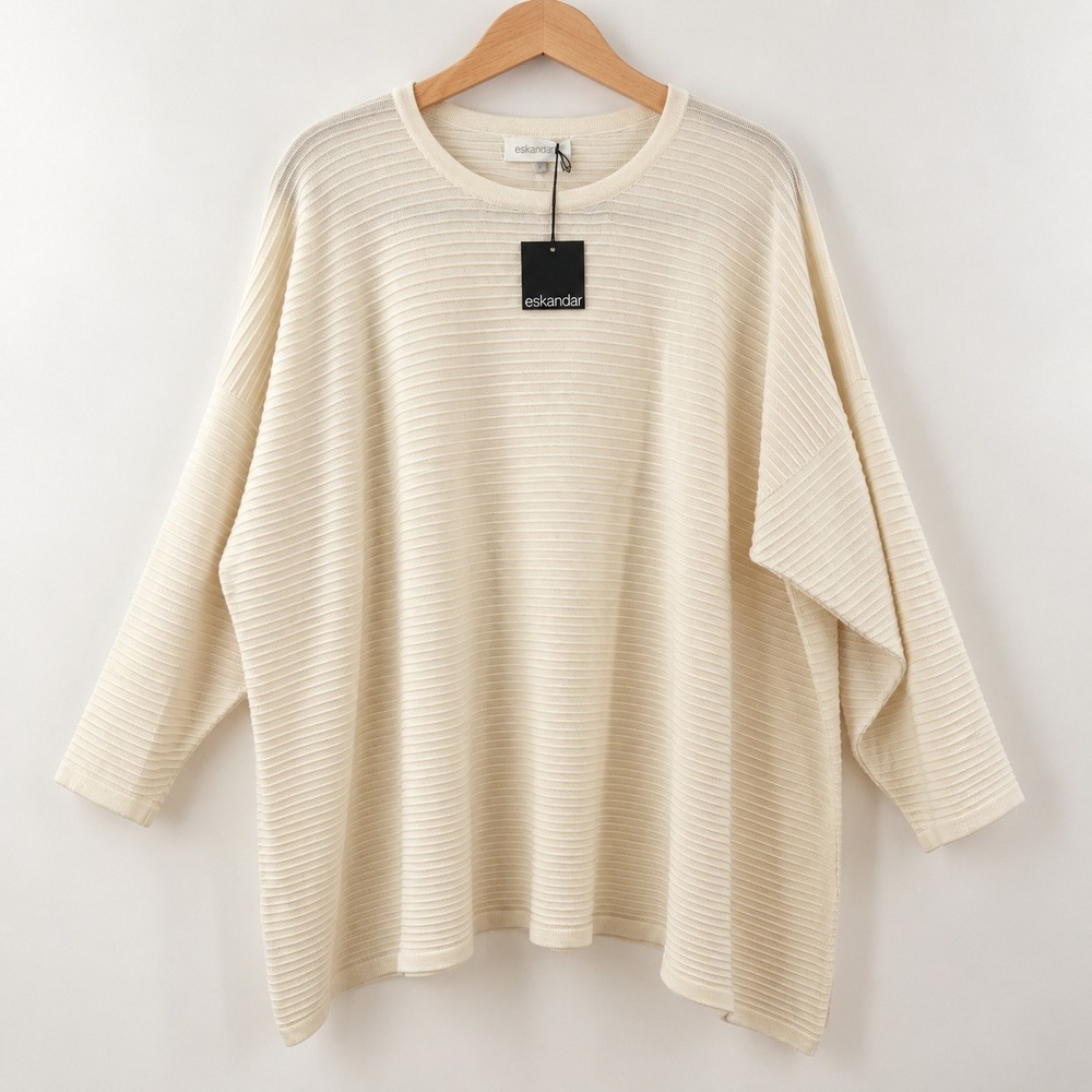 Eskandar Silk Ribbed A-Line Sweater Women 1 Minimalist Old Money Cream Knit